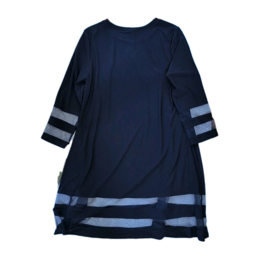 IC CONNIE K COLLECTION Stretch Sheer Mesh Trim Navy Tunic Dress - Small - New - Picture 6 of 6